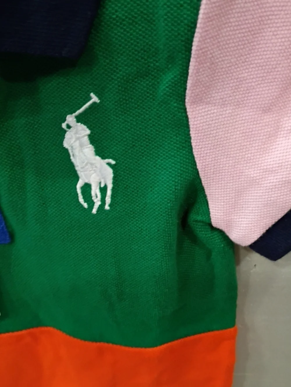 Ralph Lauren Colorblock Polo Romper - Blue, Green, Orange, Pink, White